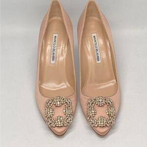 Manolo Blahnik Hangisi 70 Embellished Satin Pumps size 36.5